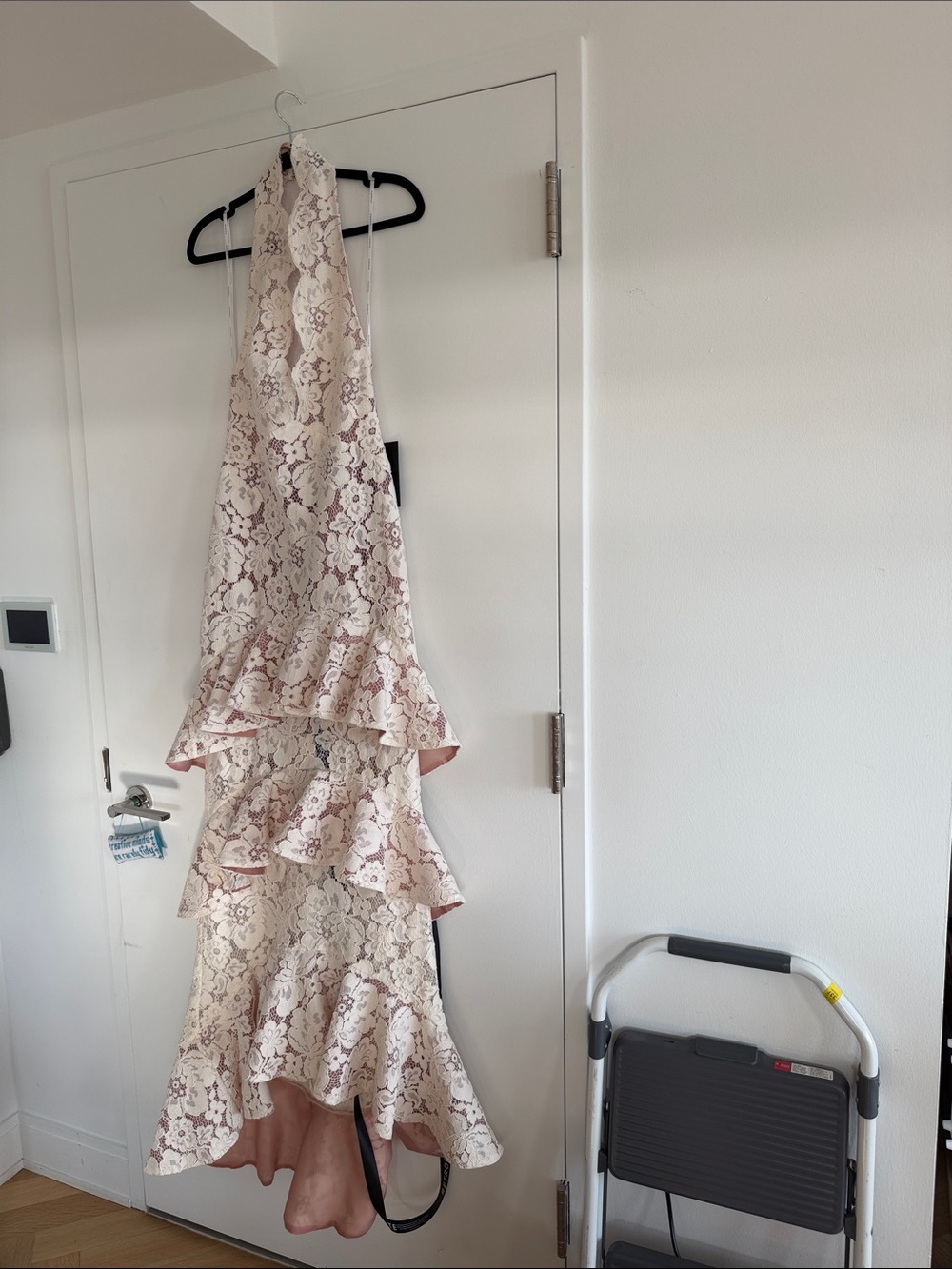 Retrofete Cream Lace Halter High-Low Dress MISSING BLACK BOW! - Picture 3 of 4
